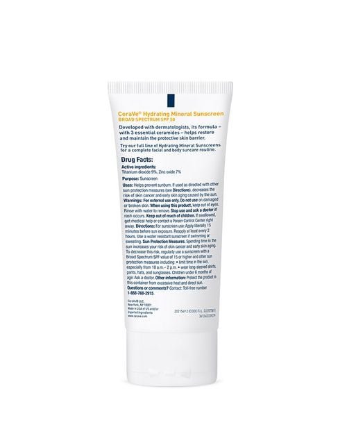 Sun-Face-SPF-50_TUBE_BACK_2021-700×875-v1.jpg Cerave Hydrating Mineral Sunscreen SPF 50 Face Lotion - Image 3