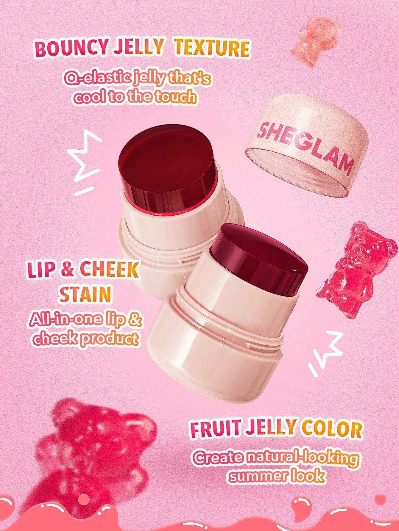 17212152177045e79131522baf66569414ba1d35c8 SHEGLAM Jelly-Licious Hydrating Lip & Blush Tint – Howdy - Image 3